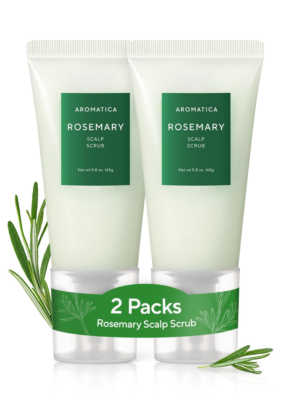 AROMATICA Rosemary Scalp Scrub jar close-up with salt granules for exfoliation.