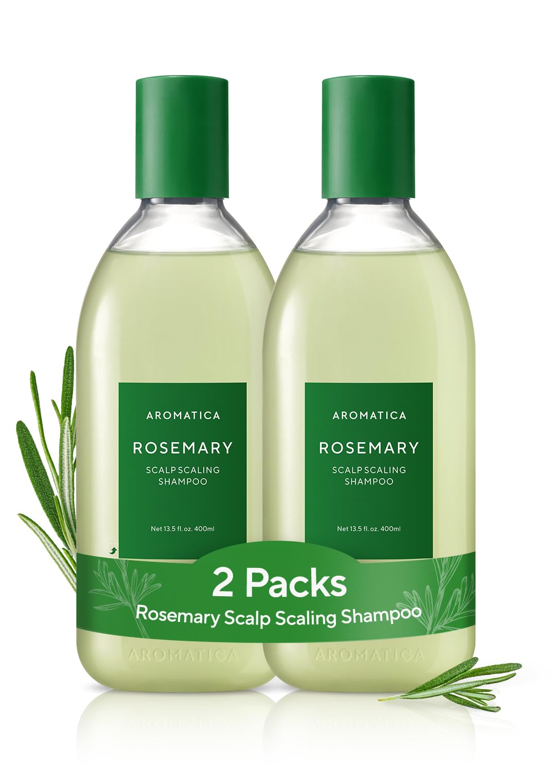 AROMATICA Rosemary Scalp Shampoo 2-pack bottle front for gentle cleansing.