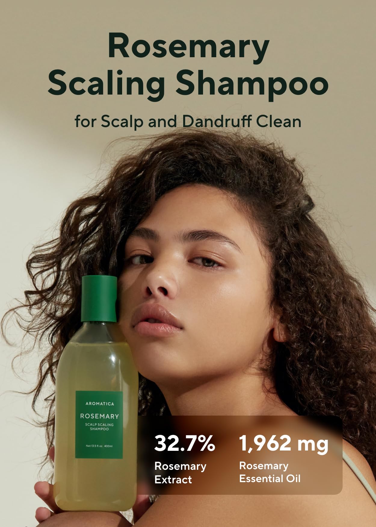 AROMATICA Rosemary Scalp Shampoo pour closeup shows easy application for scalp care.