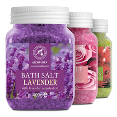 AROMATIKA bath salts set Lavender bottle—calming relaxation for evening routines.