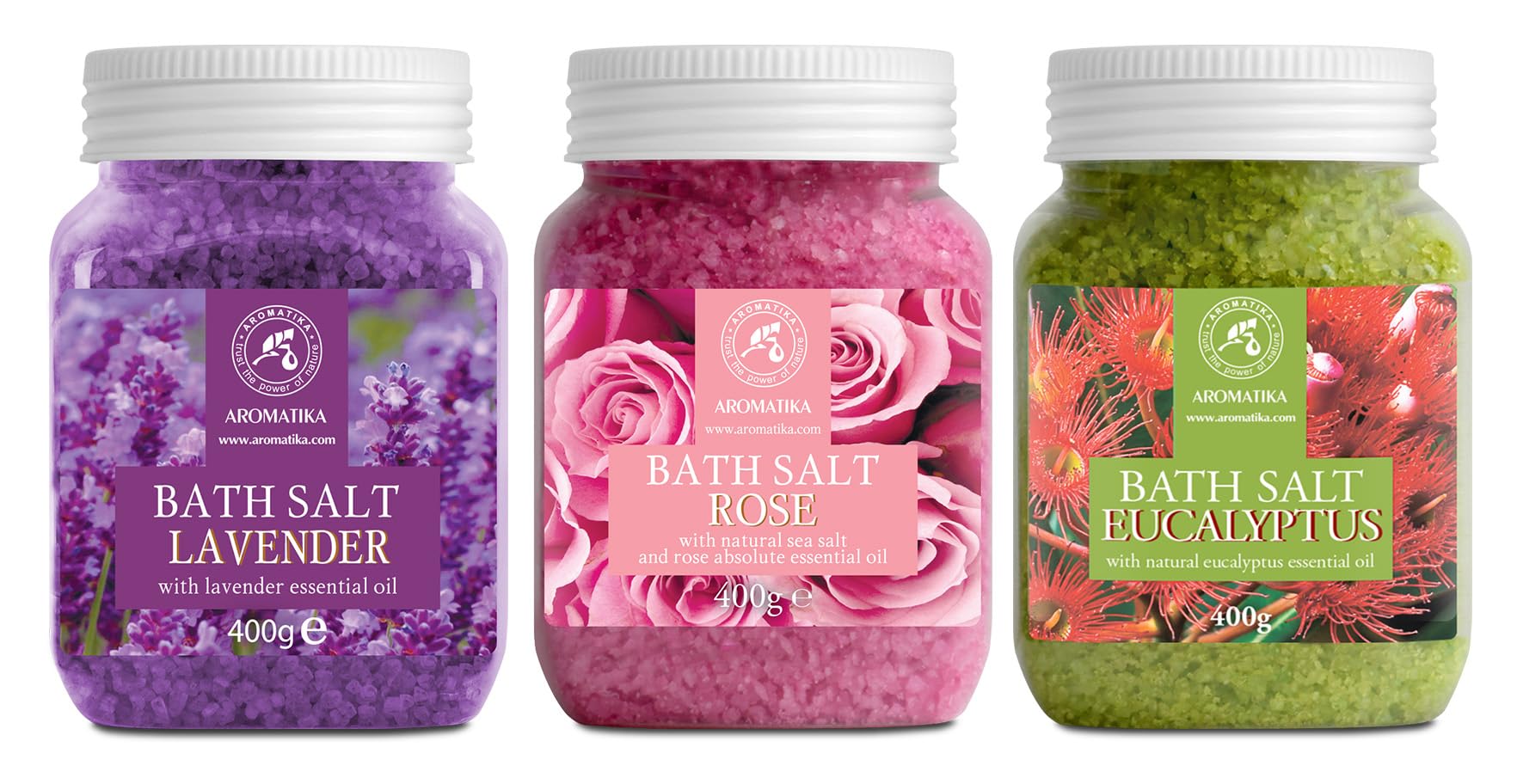 AROMATIKA bath salts set Rose petals—skin-softening beauty ritual.