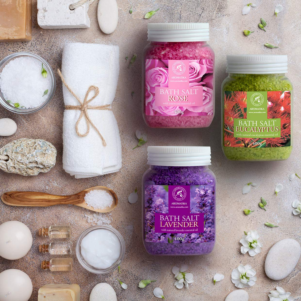 AROMATIKA Bath salts on spa setup—relaxation at home.