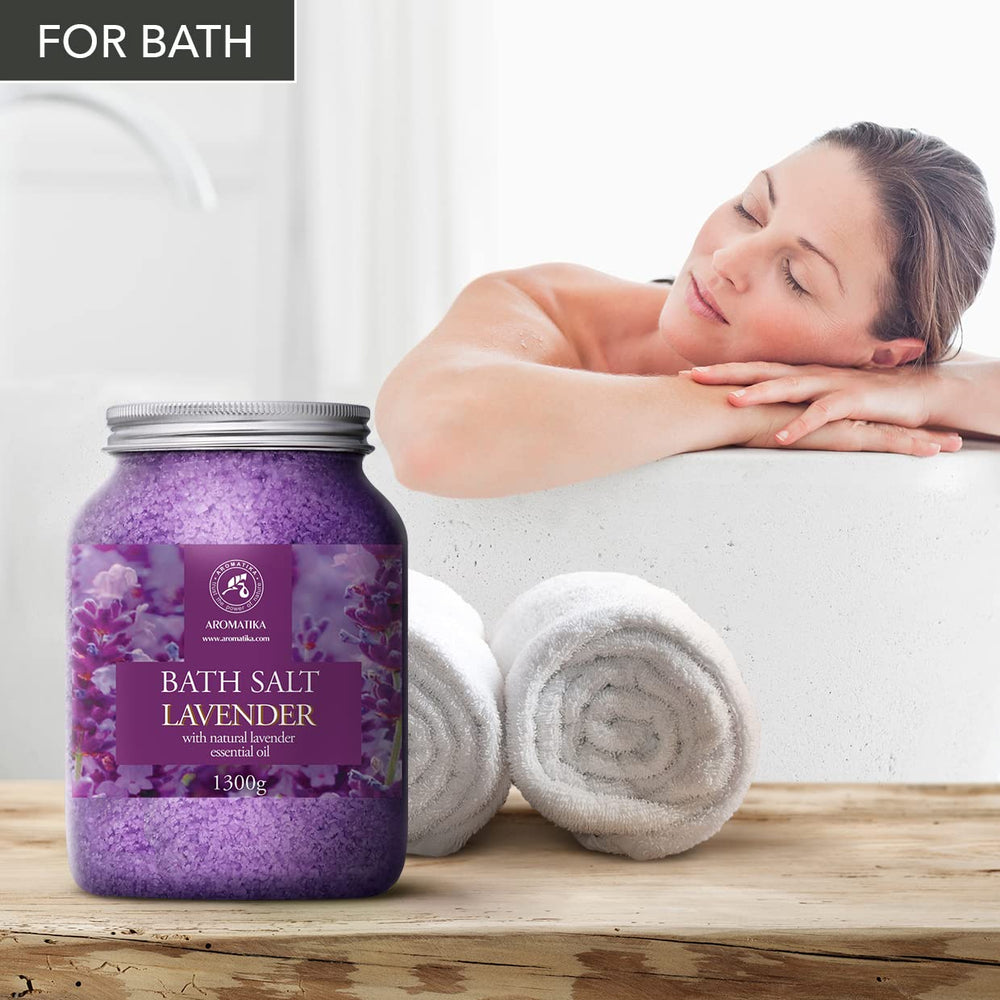 AROMATIKA bath-time scene with salts dissolving for calm and restful sleep