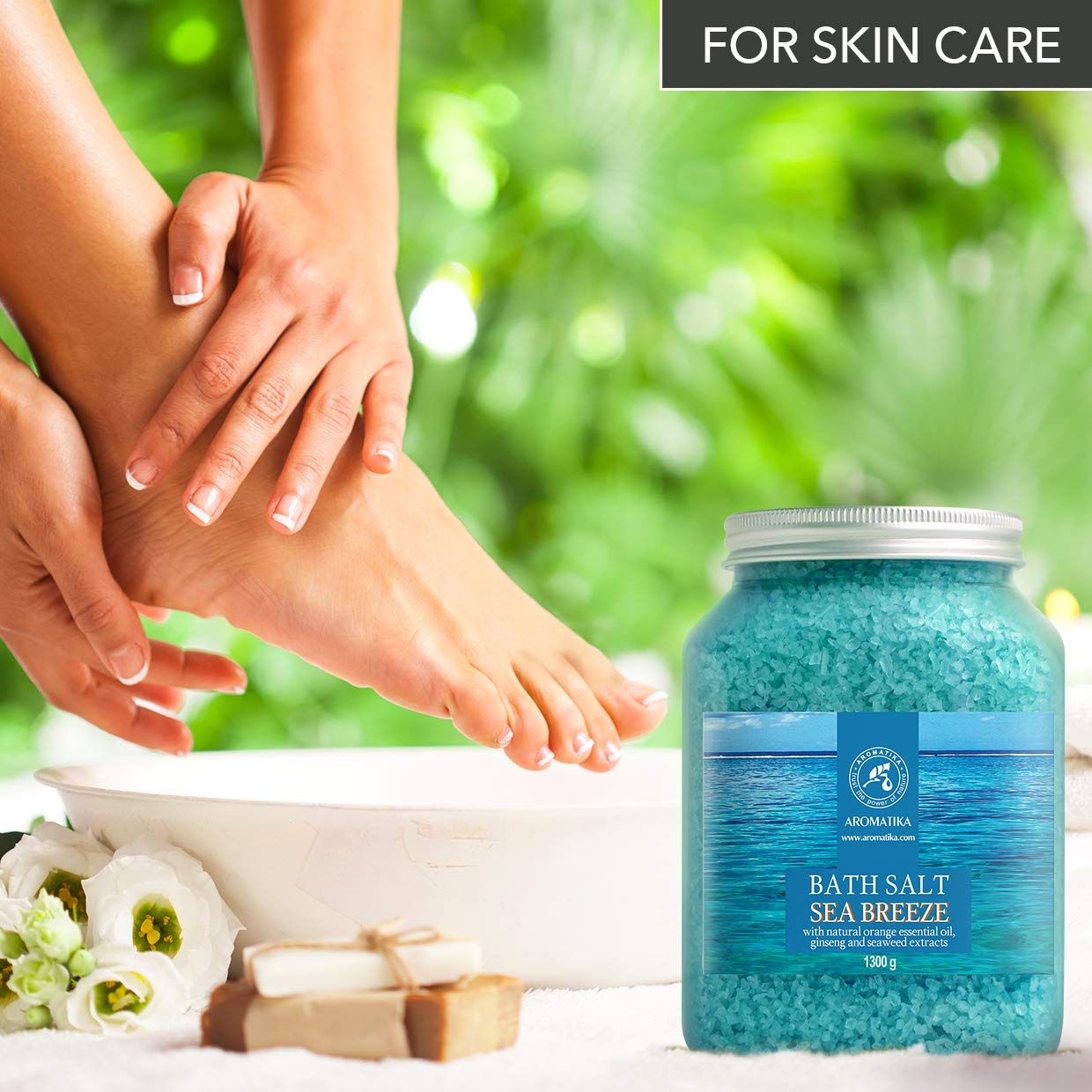 AROMATIKA relaxing bath scene for calming spa-like self-care.