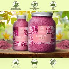 AROMATIKA rose bath salts rose petal closeup highlights delicate petals and calming scent.