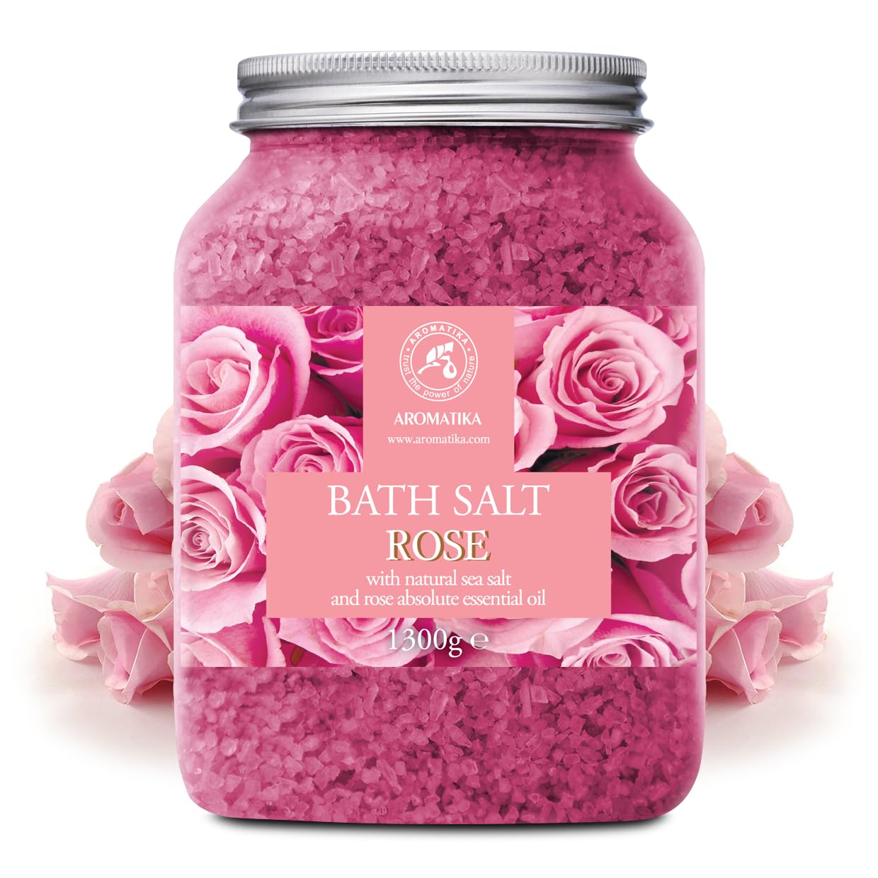 AROMATIKA rosewood oil rose extract bath image highlights nourishing oils for skin and mood.