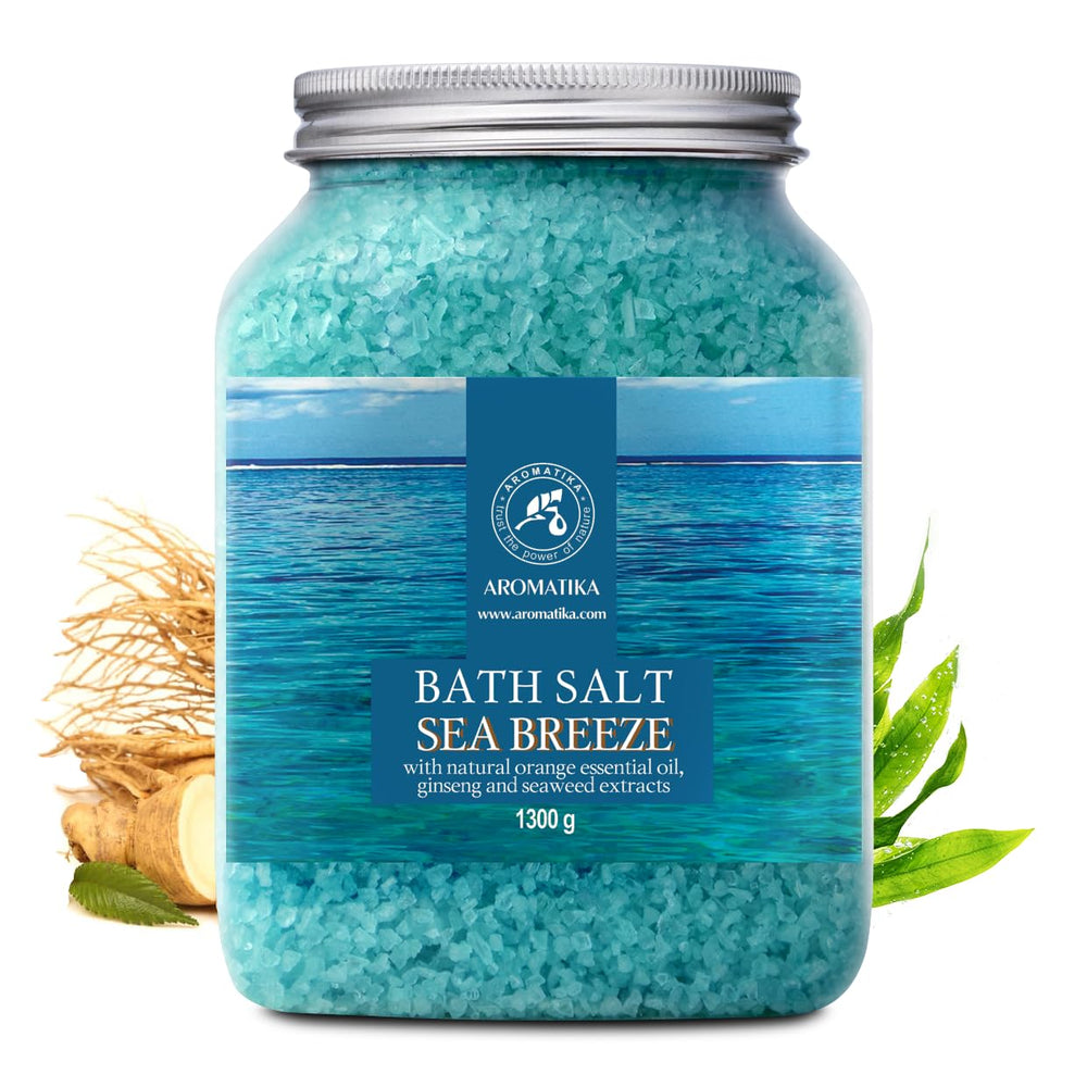 AROMATIKA sea breeze salt dispensing scene for stress relief during bath.