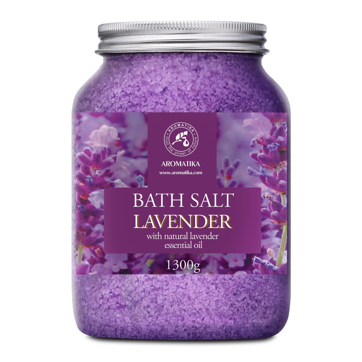 AROMATIKA sea salt lavender bath salts pour for a relaxing aromatherapy ritual