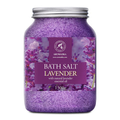 AROMATIKA sea salt lavender bath salts pour for a relaxing aromatherapy ritual