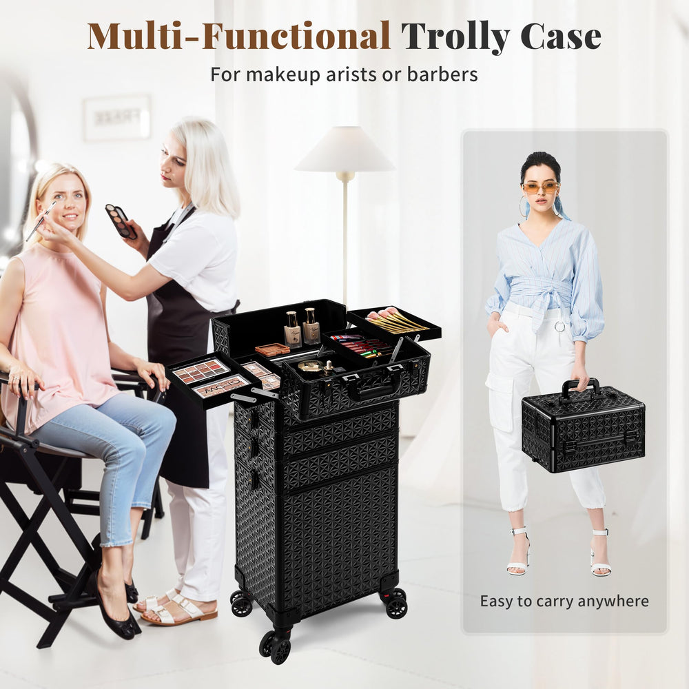 AROUS black professional makeup train case for salon use.