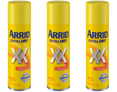 Arrid Extra Dry spray pack-of-3 bottles offering long-lasting odor protection.
