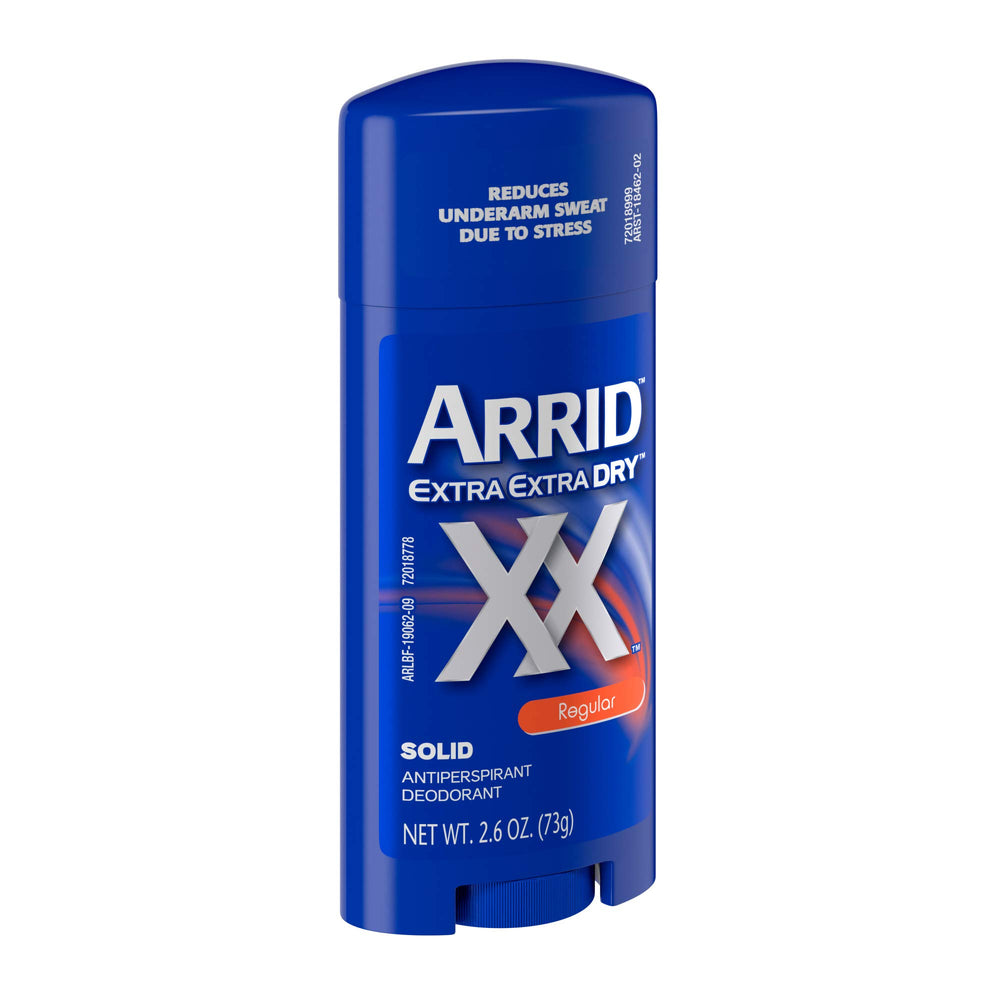 Arrid XX back-of-tube label highlights sweat reduction features and protection.