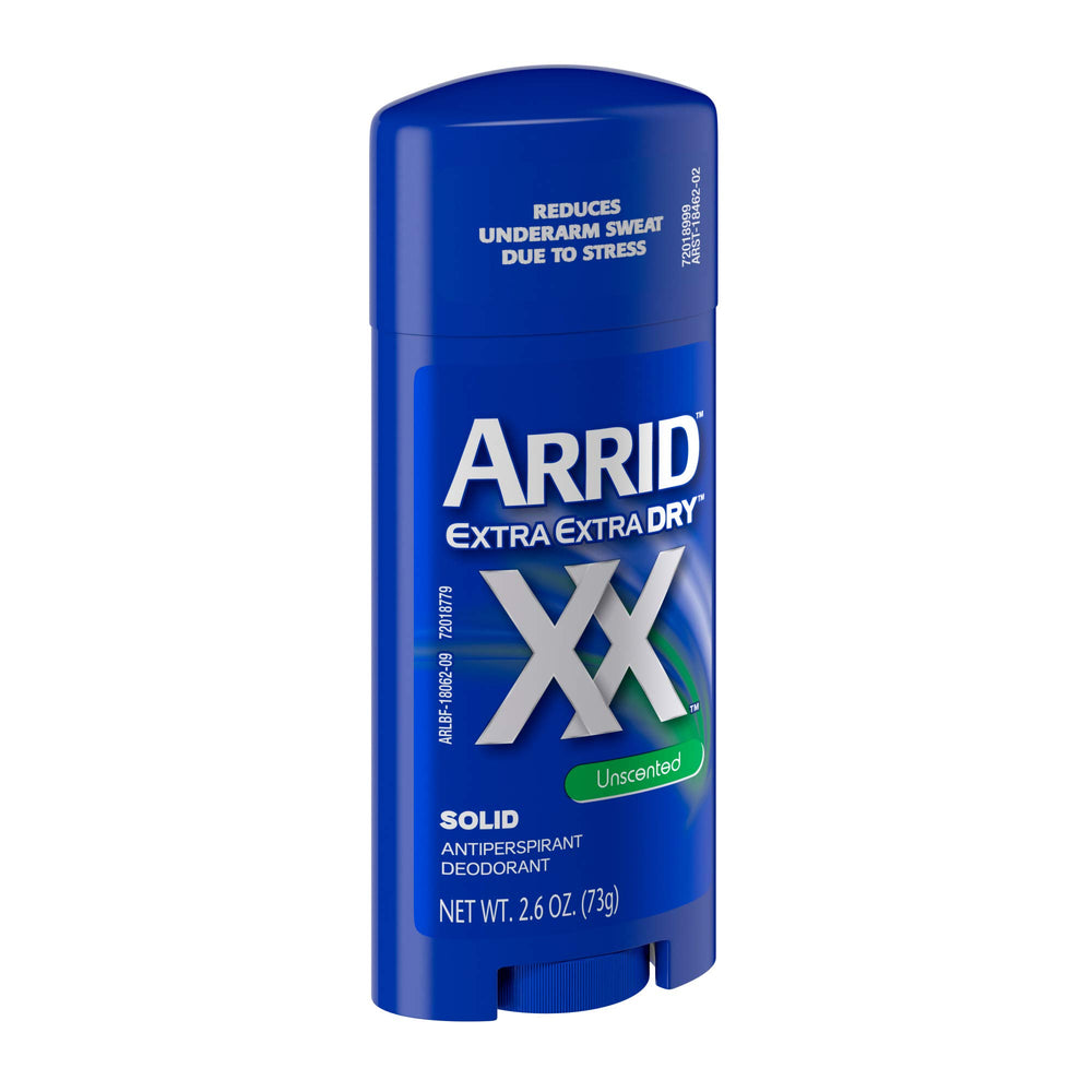 Arrid XX extra dry unscented formula emphasizes dryness.