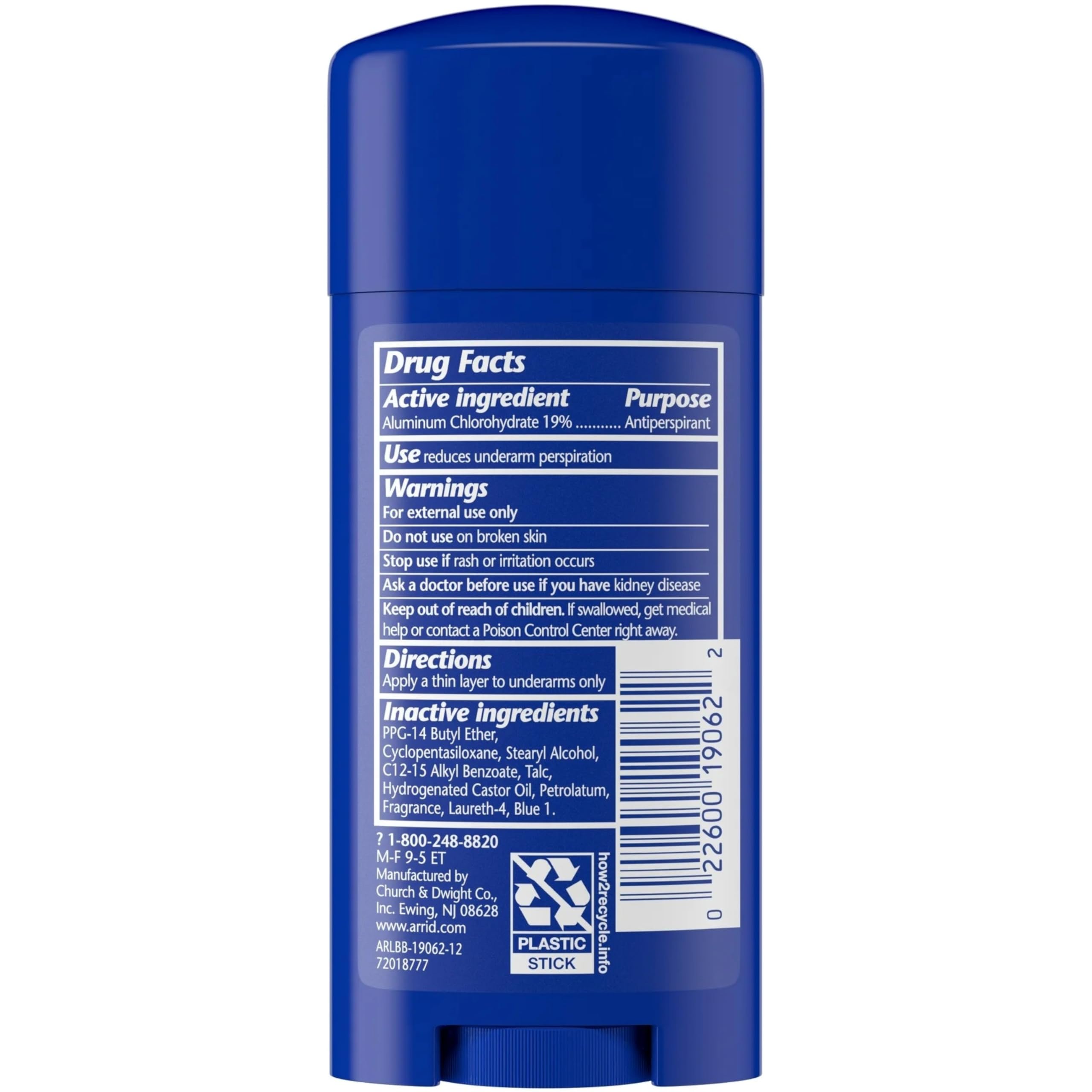 Arrid XX Regular Scent solid stick close-up with label highlighting regular scent