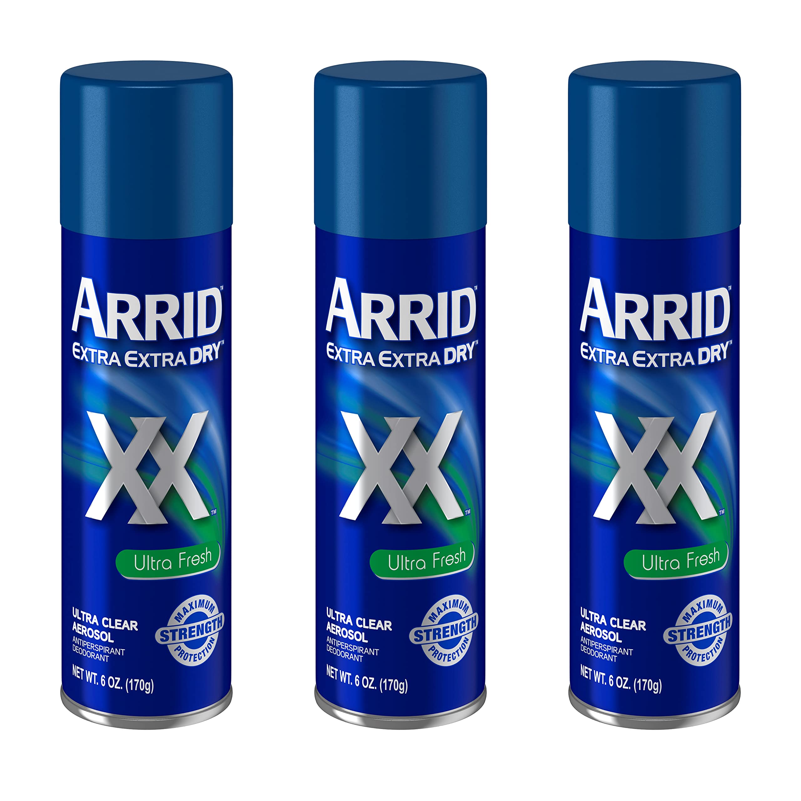 Arrid XX Ultra Clear 6oz anti-perspirant spray can for instant freshness and long-lasting protection.