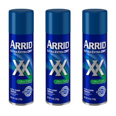 Arrid XX Ultra Clear deodorant spray bottle for all-day freshness.