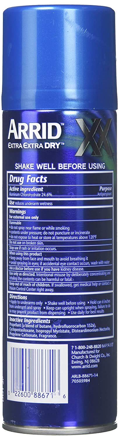Close-up of Arrid XX Ultra Clear label highlighting quick-drying formula.