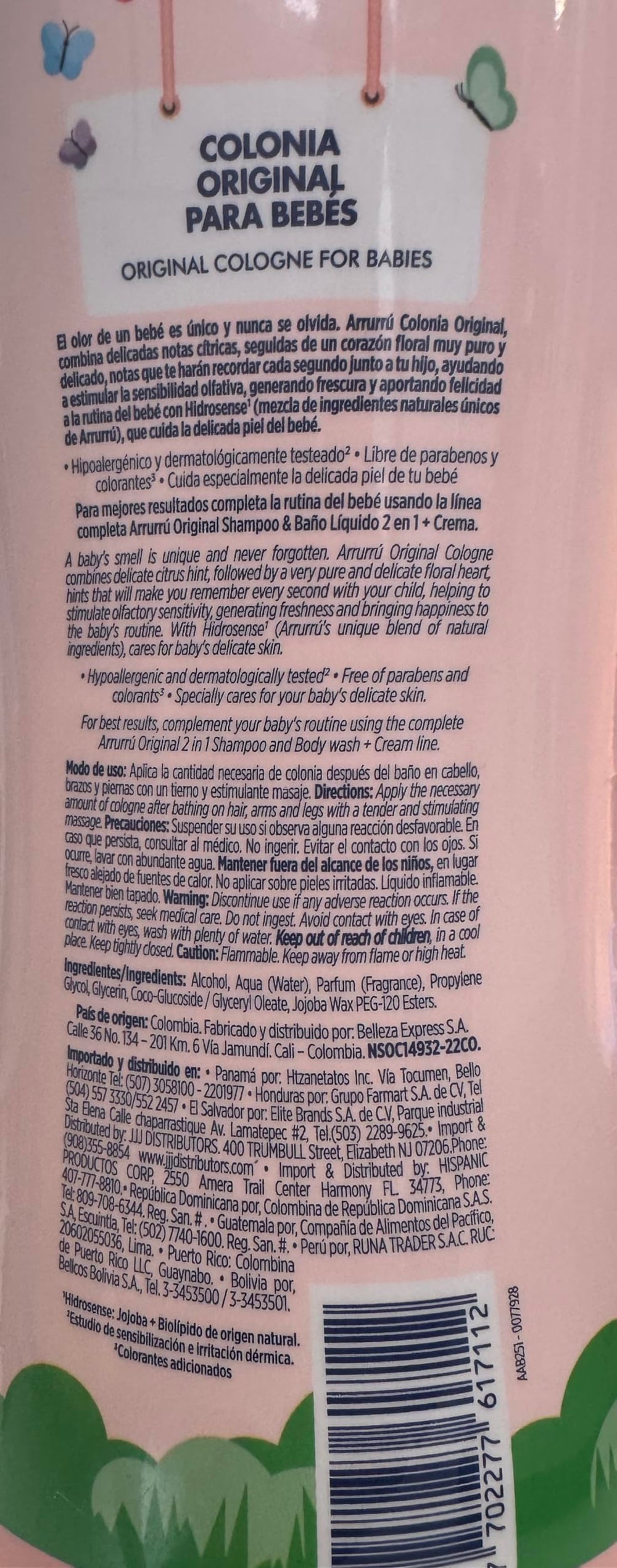 Arrurru Naturals Colonia Original Pink mist on fabrics for baby's bedtime routine.