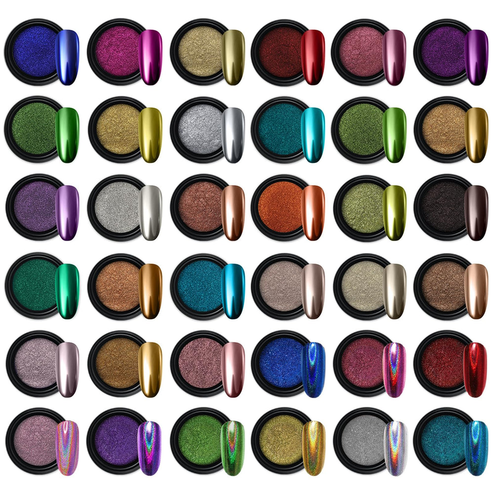 Artdone 36 jars chrome nail powder set showing complete chrome collection for chic nail art