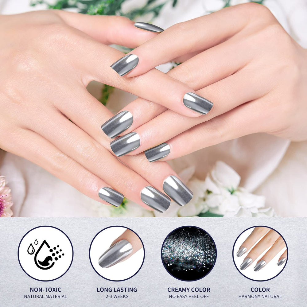 Artdone chrome powder on black background emphasizing vivid mirror finish