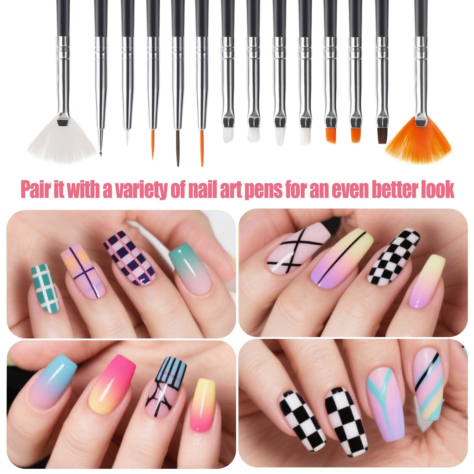 Artdone nail-art-brushes-set display highlighting versatile brushes for fine lines and patterns.