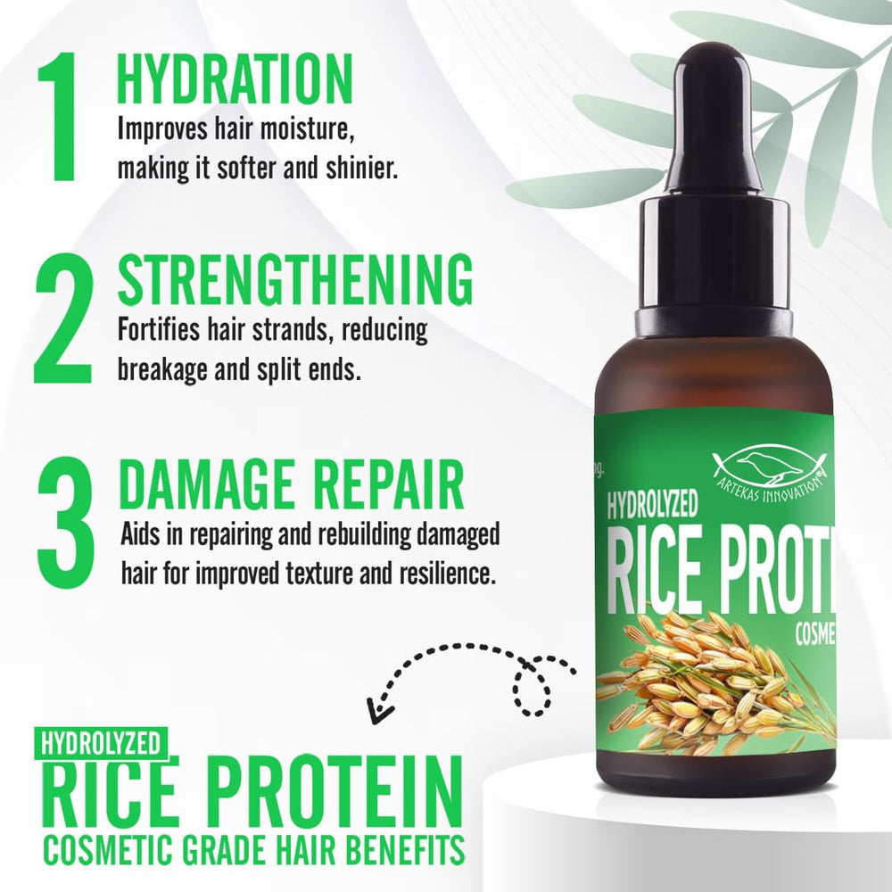 Aplicación casera de proteína de arroz hidrolizada para cuidado del cabello y piel