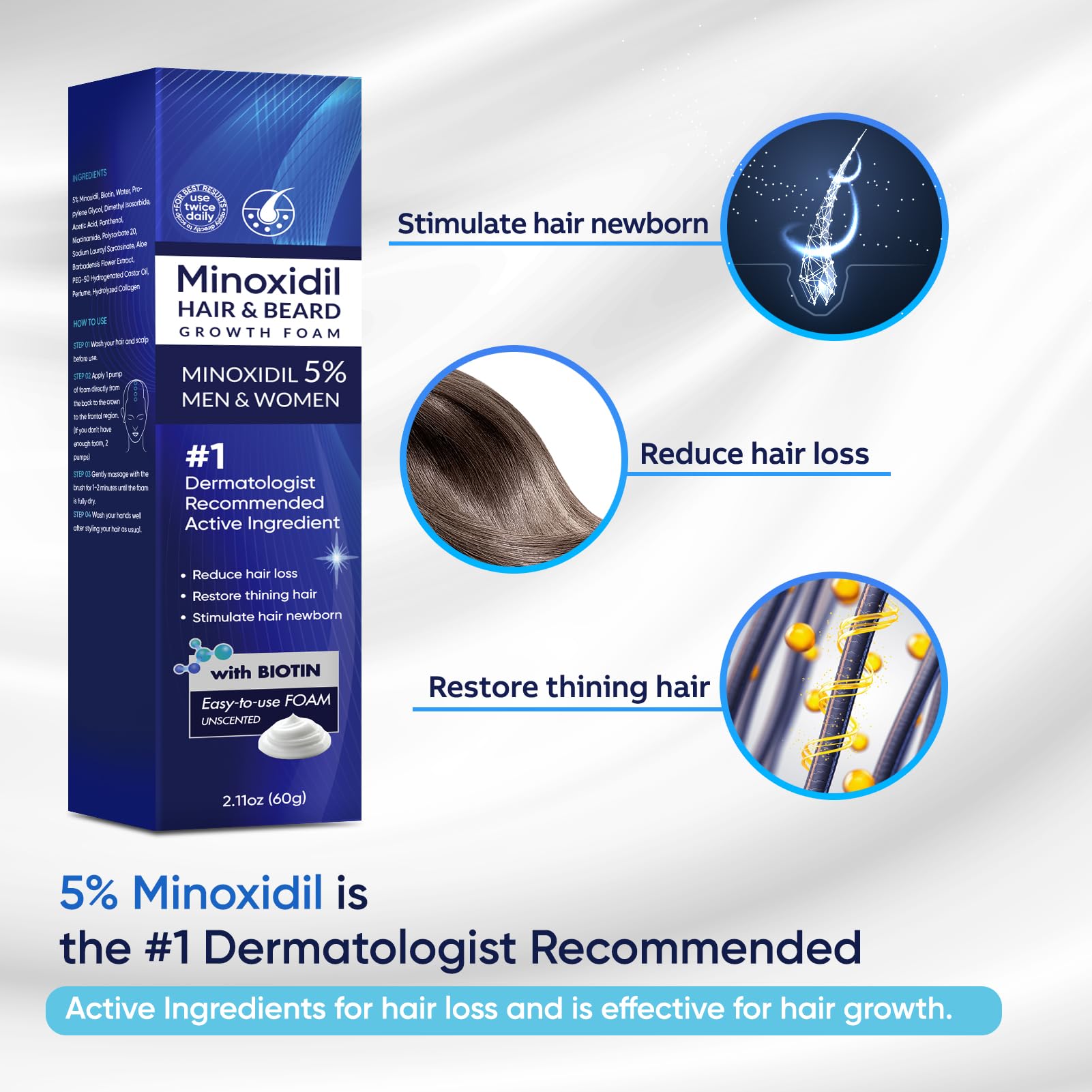 Artimore Minoxidil Foam on scalp for men during beard and hair routine.