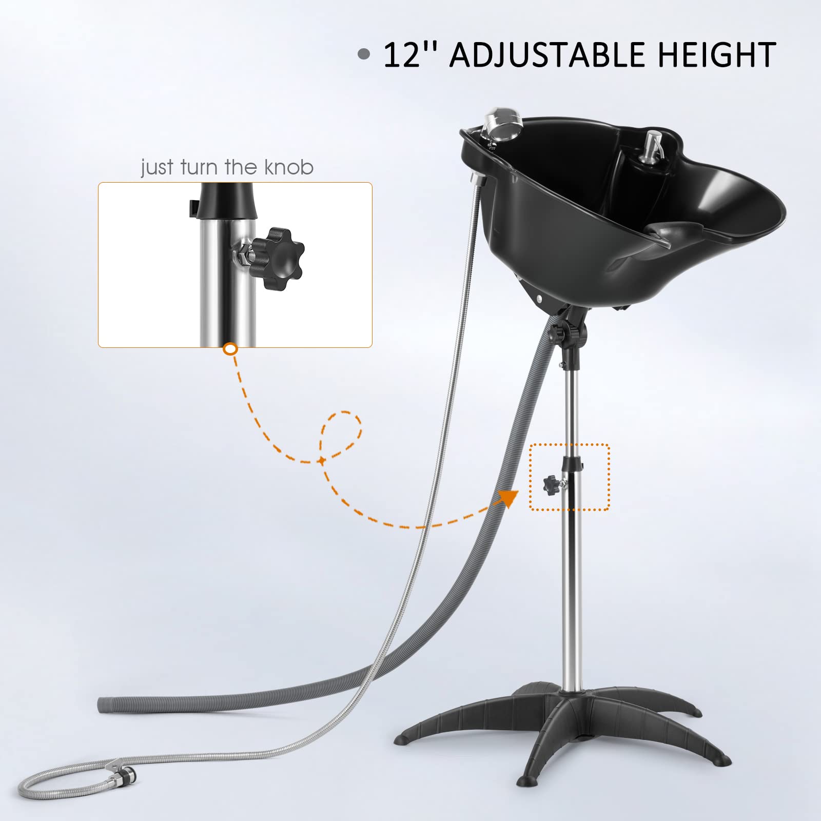 Artist hand Shampoo Bowl five-foot-hose system offers reach and flexibility.