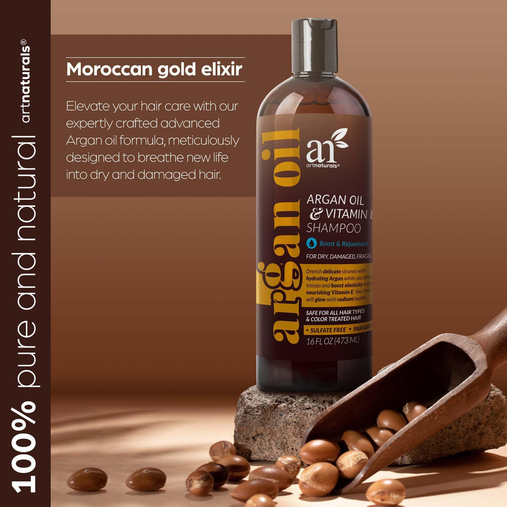 artnaturals Argan Hair Growth Shampoo foam texture highlights smoothing and cleansing benefits