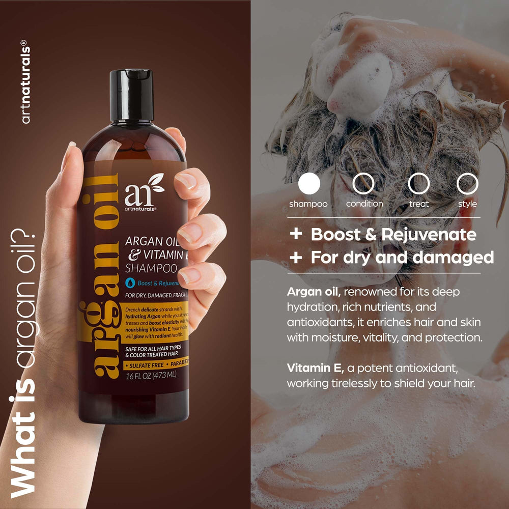 artnaturals Argan Hair Growth Shampoo bottle lather demonstrates cleansing action and gentle follicle stimulation