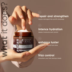 Artnaturals Argan Hair Mask ingredients featuring organic jojoba and aloe