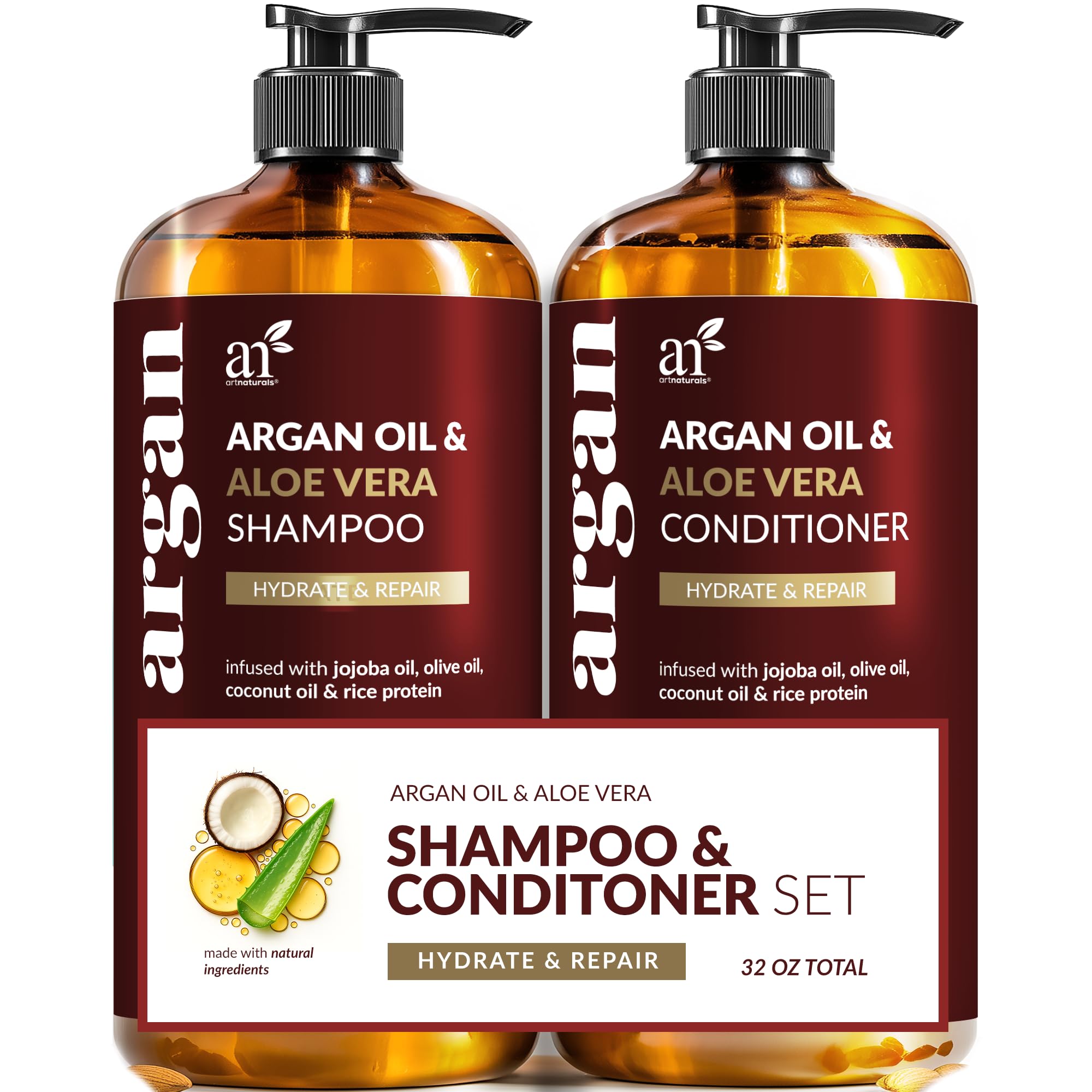 Artnaturals argan oil shampoo bottle for silky, hydrated hair.