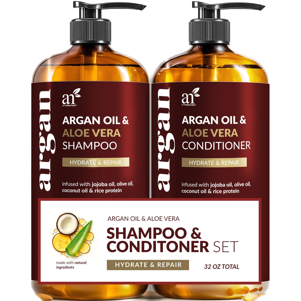 Artnaturals argan oil shampoo bottle for silky, hydrated hair.