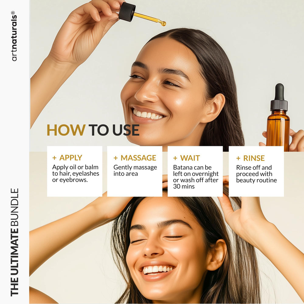 Artnaturals Batana Oil display highlighting Honduras origin and natural care.