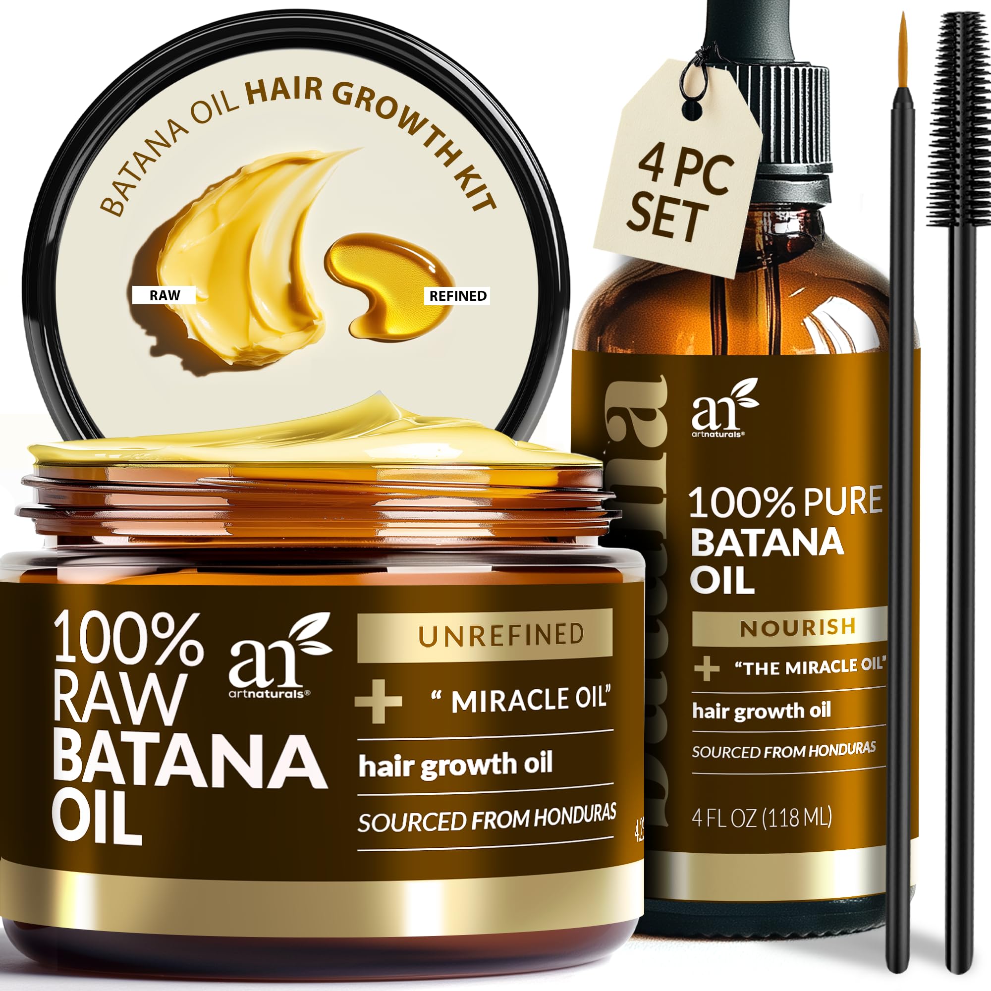 Artnaturals Batana Oil raw 4oz bottle nourishes the scalp and supports hair strength.