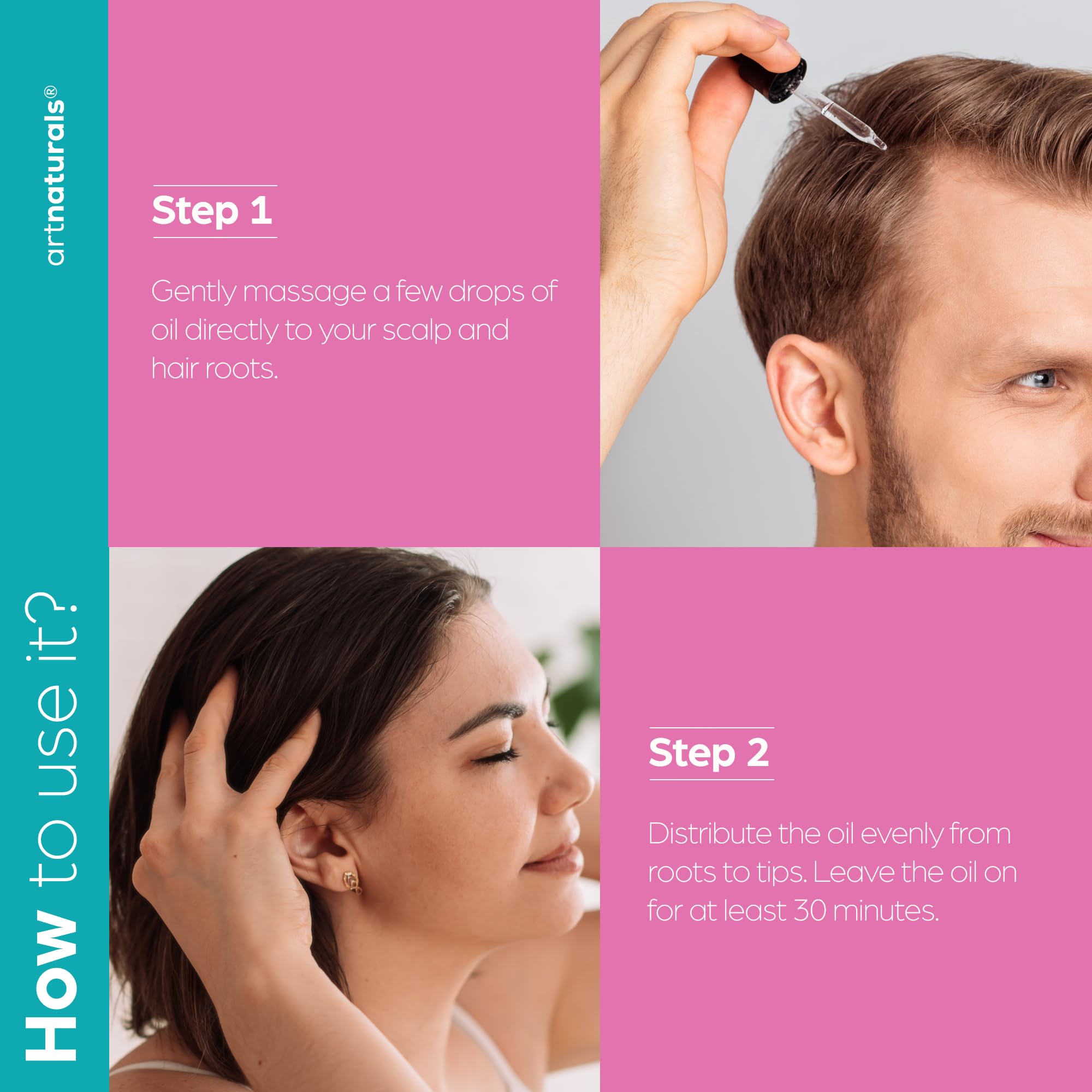 artnaturals Biotin Collagen Hair Oil on hair strands shows shine and softness.