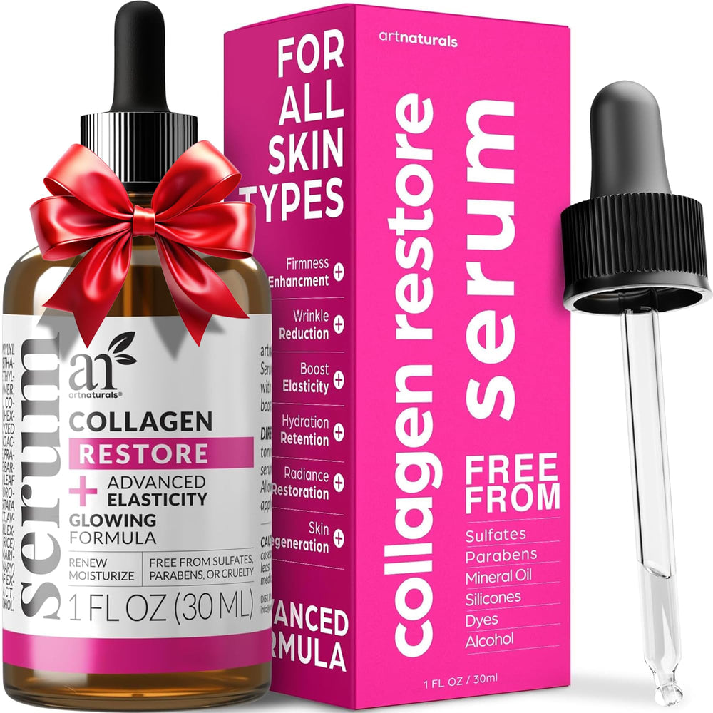 artnaturals Collagen Booster Serum bottle demonstrates a lightweight, fast-absorbing anti-aging option