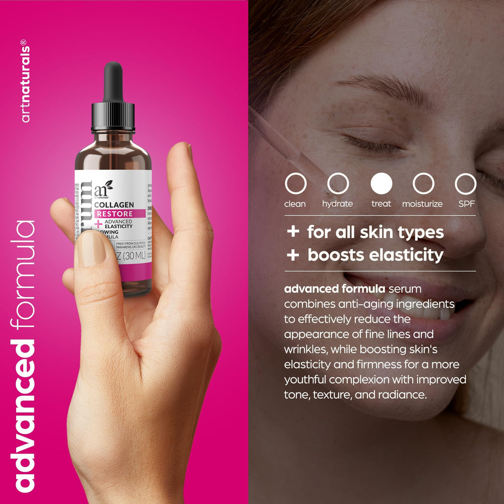 artnaturals Collagen Booster Serum dropper image highlights precise application for targeted hydration