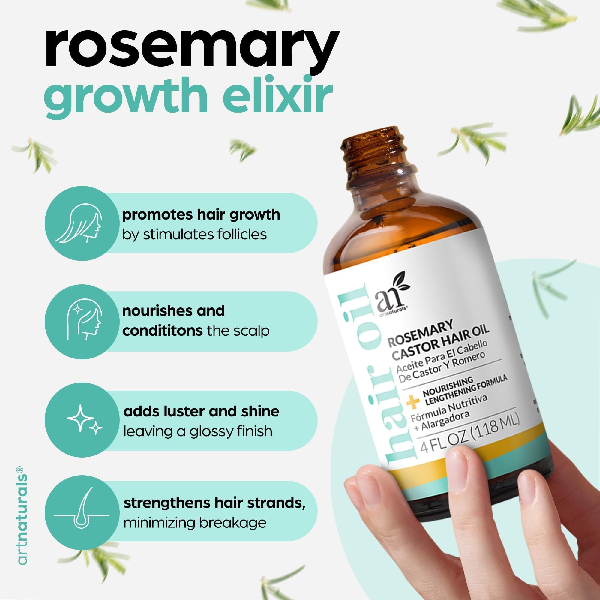 Artnaturals hair growth set packaging highlights convenient 4 oz bottle plus massager