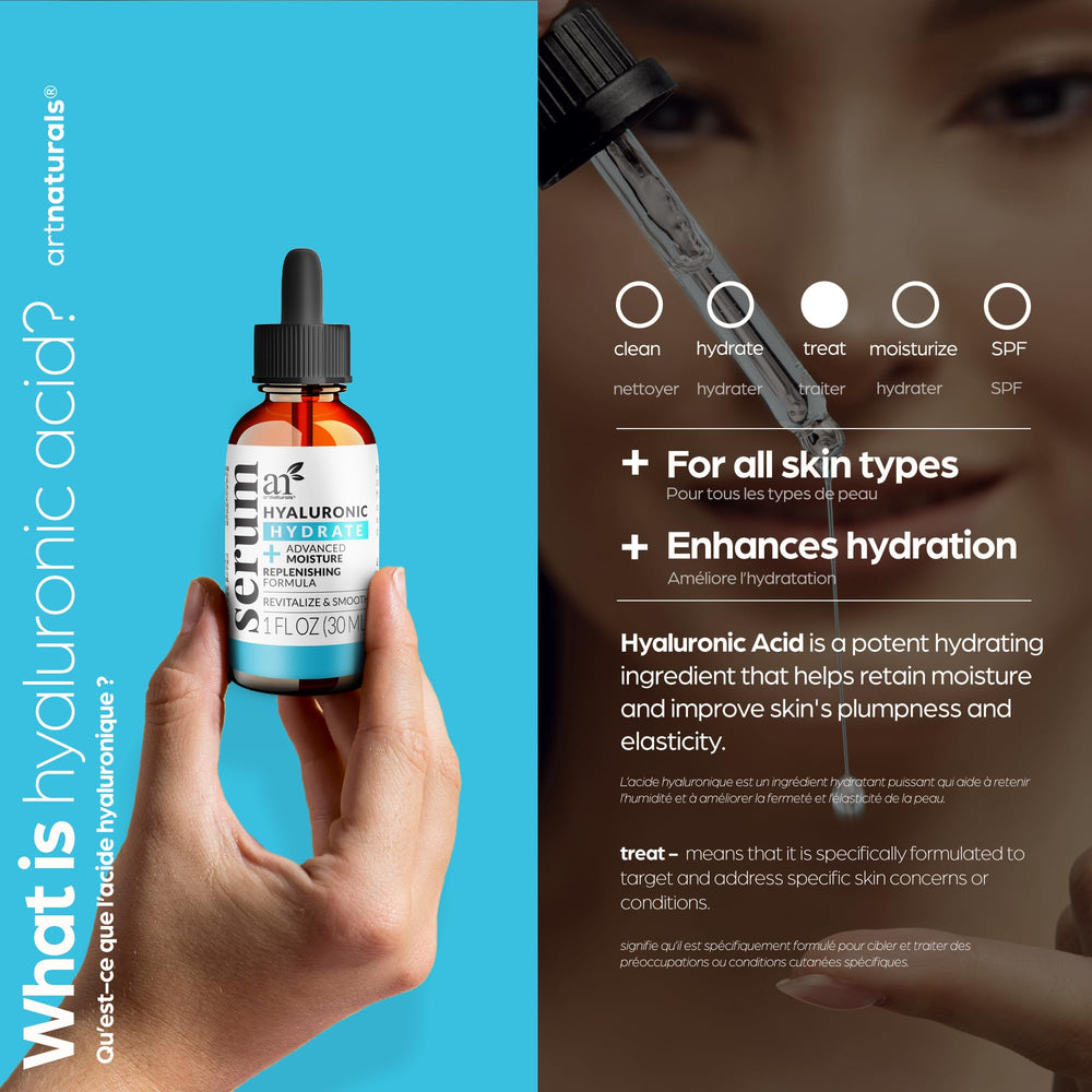ArtNaturals Hyaluronic Acid Serum ideal for acne-prone skin with gentle moisture.
