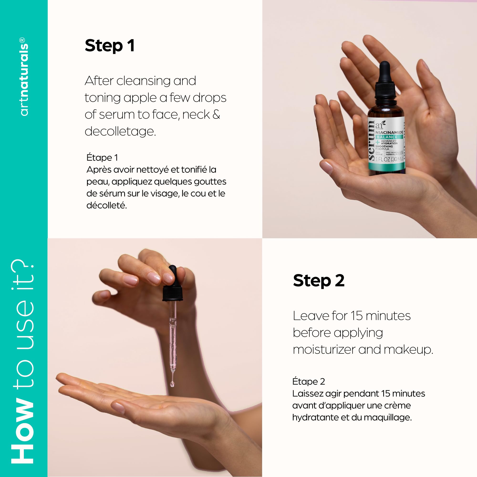 ArtNaturals Hyaluronic Acid Serum dropper delivering precise, mess-free application.
