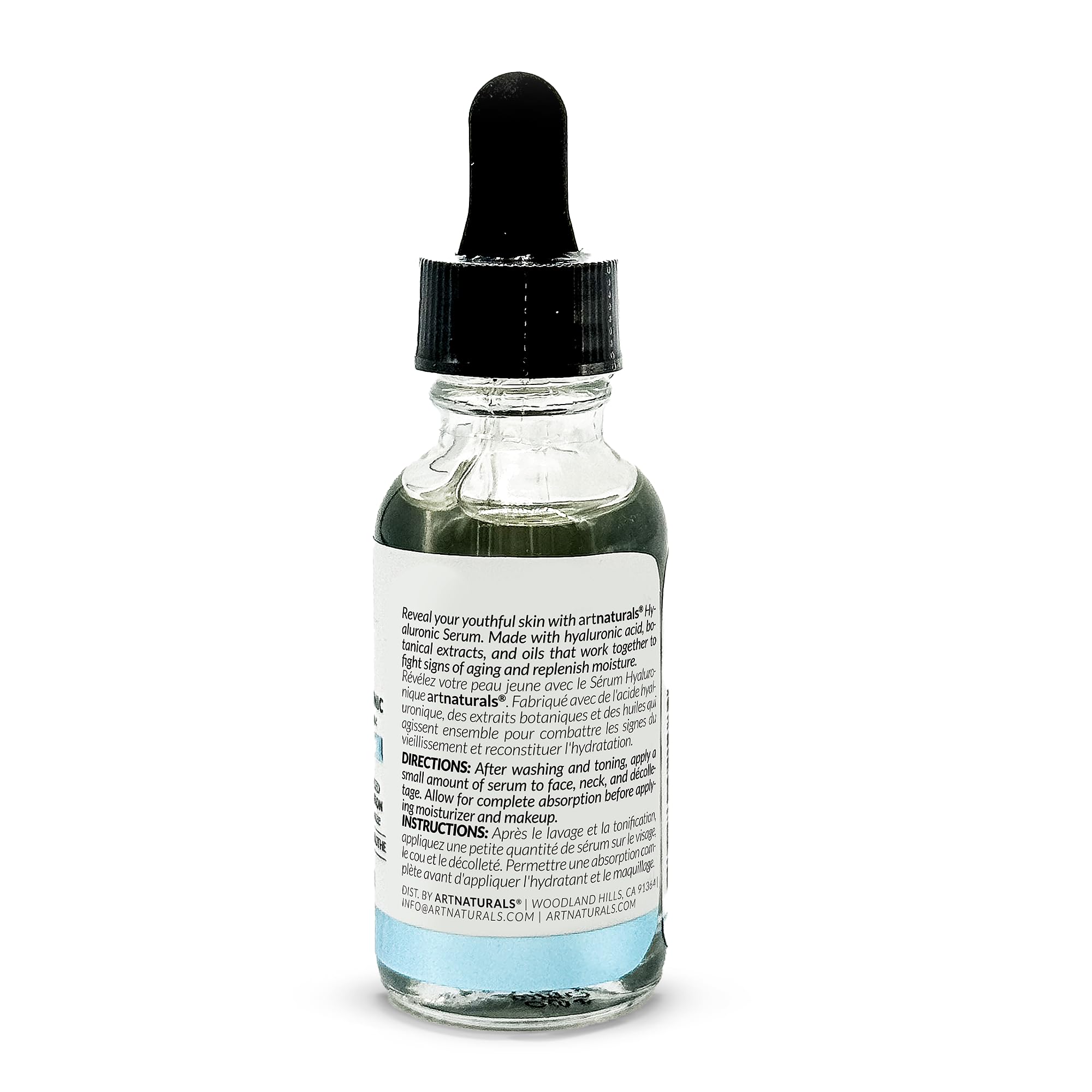 ArtNaturals Hyaluronic Acid Serum in a bathroom vanity ready for daily routine.