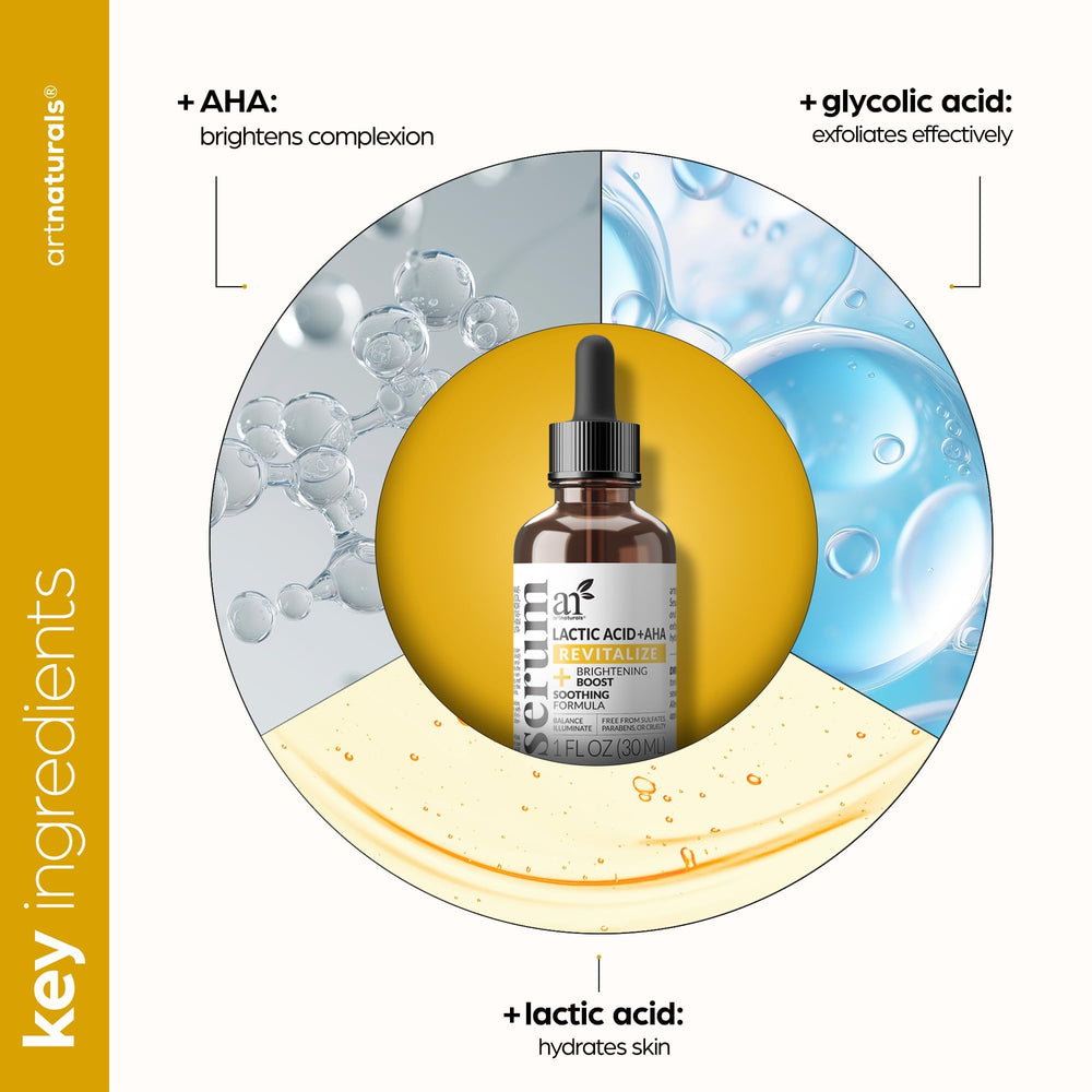 artnaturals Lactic Acid + AHA serum application on skin showing fresh texture