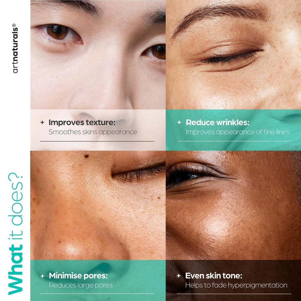 Artnaturals Niacinamide glow after use for brighter complexion.