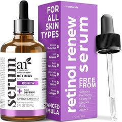 ArtNaturals suero de retinol para rostro, botella lista para uso nocturno.