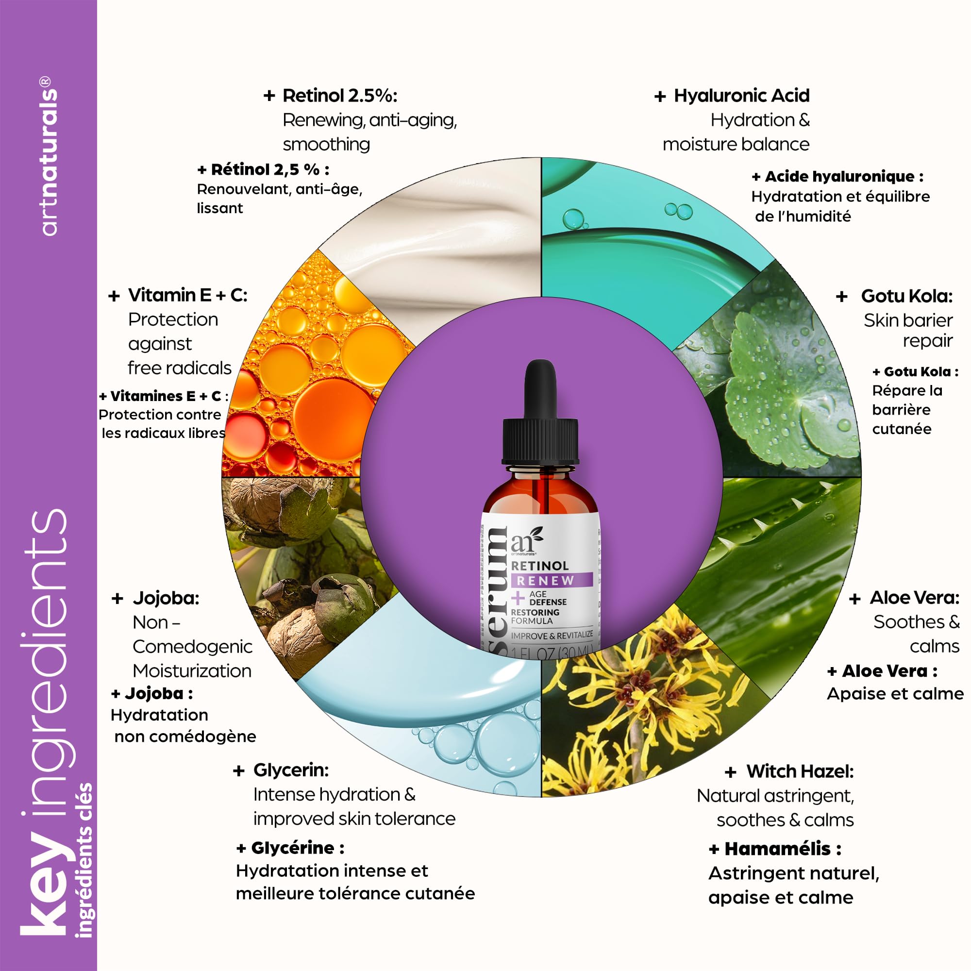 ArtNaturals retinol suero rostro, vitamina C para tono más uniforme.