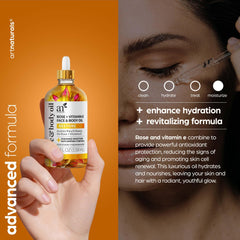 Artnaturals Rose Oil application pump showing easy daily use on skin.