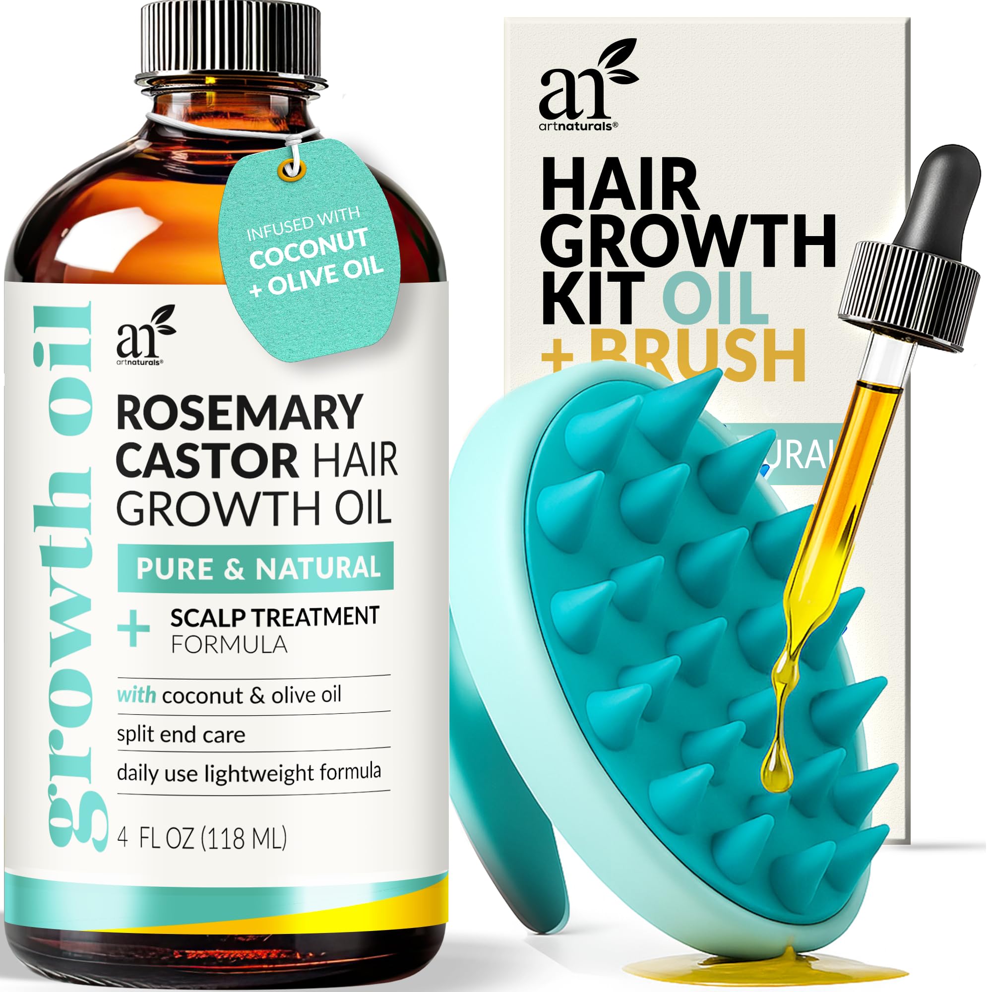Artnaturals Rosemary Castor Hair Oil bottle highlights nourishing formula for fuller-looking hair