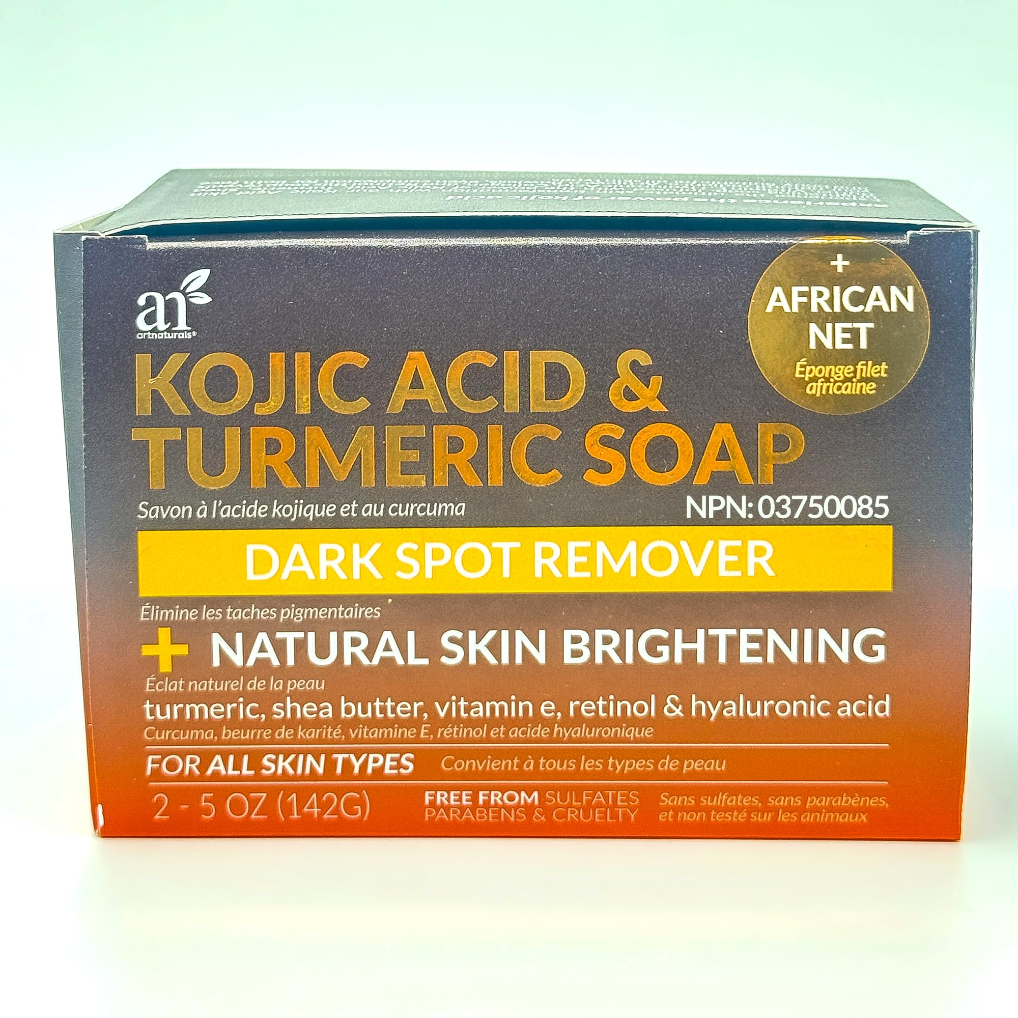 Artnaturals soap on face and arms demonstrates multi-area use.