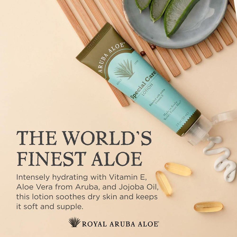 Aruba Aloe Special Care Lotion ingredients graphic emphasizes aloe vera and antioxidants